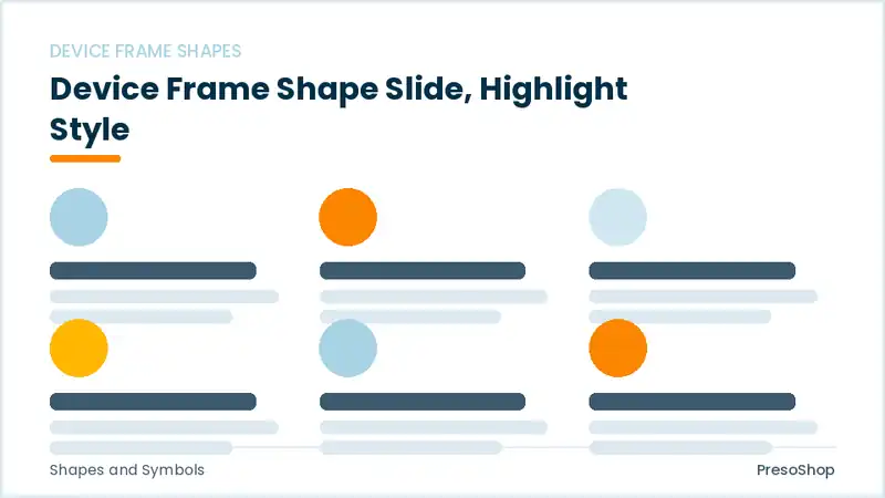 Editable PowerPoint device frame shape slide template with an accented takeaway, built from recolourable native shapes for shapes and symbols decks
