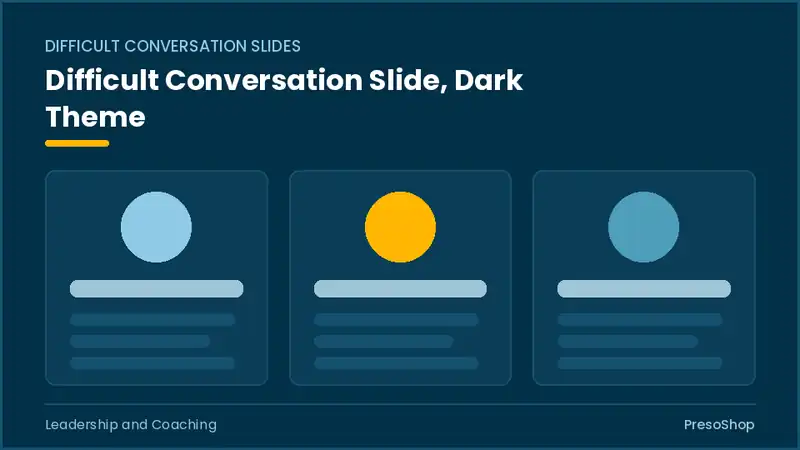 Editable PowerPoint difficult conversation slide template in a dark theme, built from recolourable native shapes for leadership and coaching decks