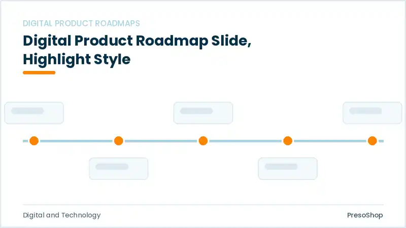 Editable PowerPoint digital product roadmap slide template with an accented takeaway, built from recolourable native shapes for digital and technology decks