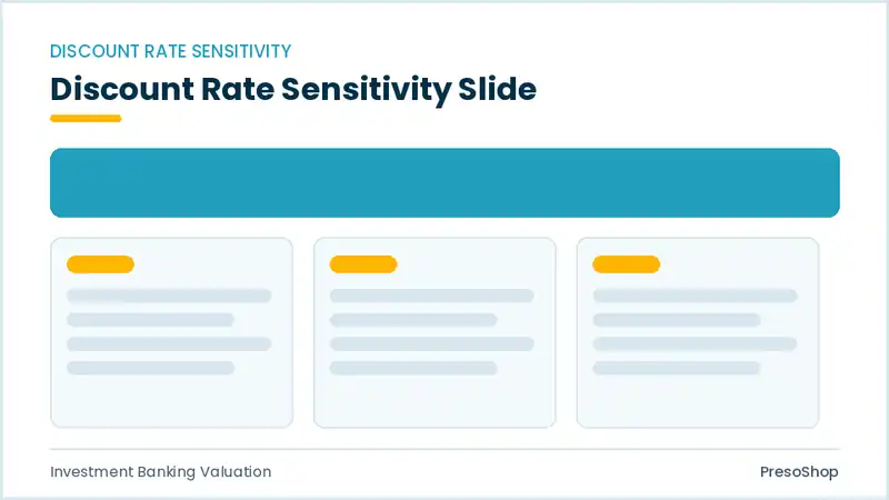 Editable PowerPoint discount rate sensitivity slide template, built from recolourable native shapes for investment banking valuation decks