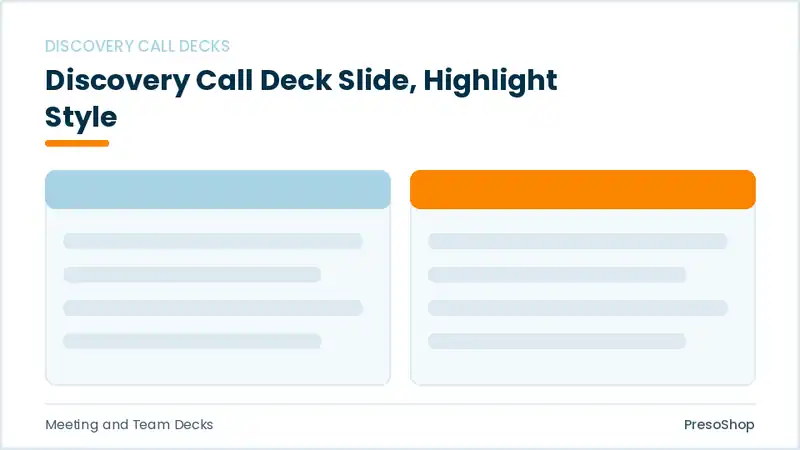 Editable PowerPoint discovery call deck slide template with an accented takeaway, built from recolourable native shapes for meeting and team decks decks