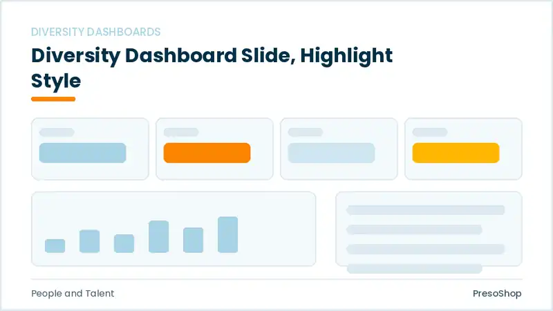 Editable PowerPoint diversity dashboard slide template with an accented takeaway, built from recolourable native shapes for people and talent decks