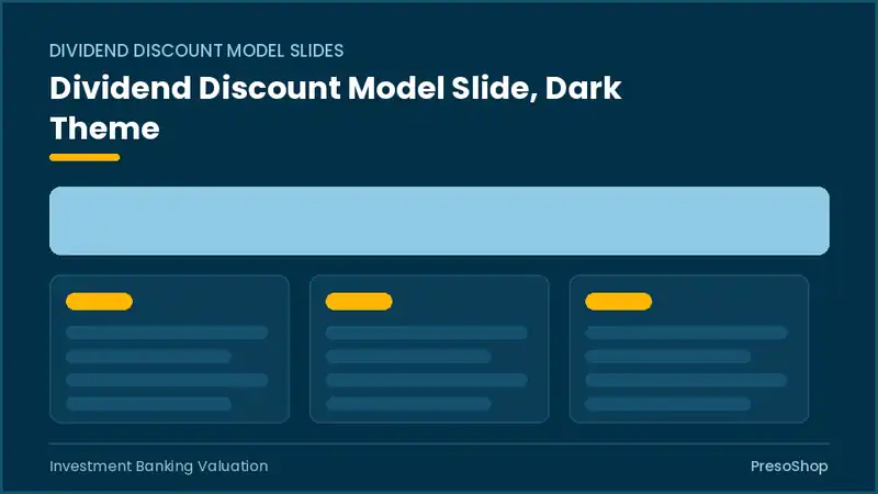Editable PowerPoint dividend discount model slide template in a dark theme, built from recolourable native shapes for investment banking valuation decks