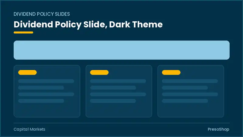 Editable PowerPoint dividend policy slide template in a dark theme, built from recolourable native shapes for capital markets decks