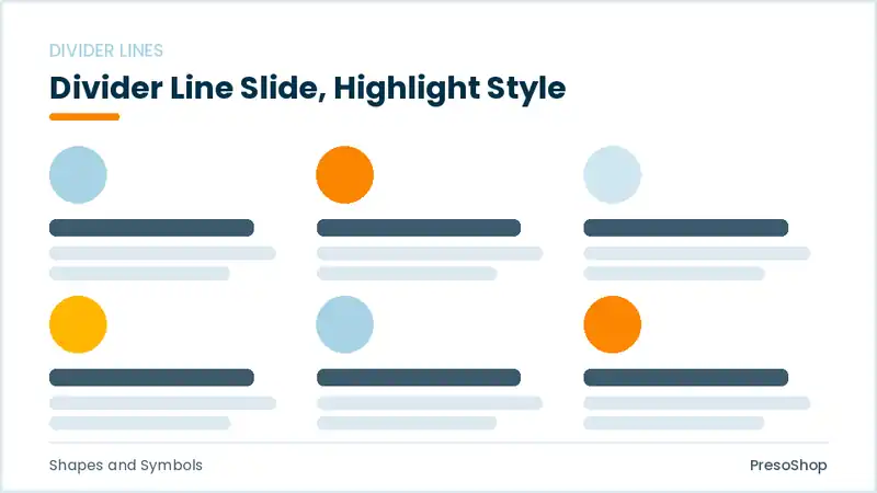 Editable PowerPoint divider line slide template with an accented takeaway, built from recolourable native shapes for shapes and symbols decks