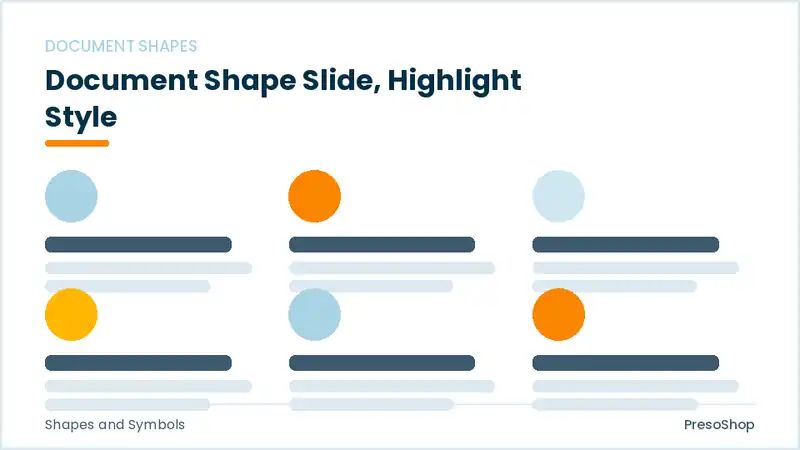 Editable PowerPoint document shape slide template with an accented takeaway, built from recolourable native shapes for shapes and symbols decks