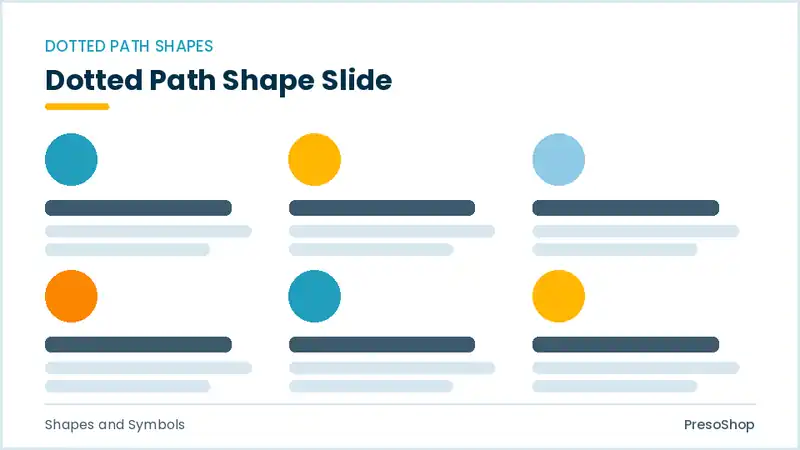 Editable PowerPoint dotted path shape slide template, built from recolourable native shapes for shapes and symbols decks