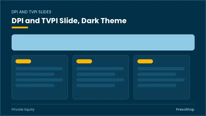 Editable PowerPoint dpi and tvpi slide template in a dark theme, built from recolourable native shapes for private equity decks