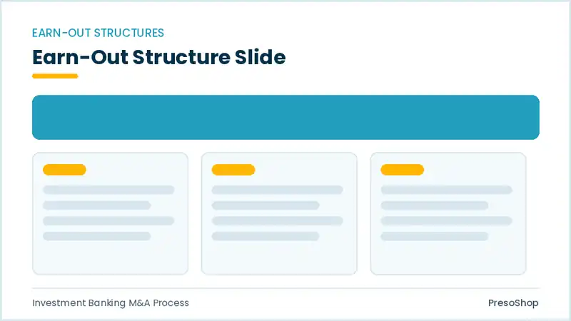 Editable PowerPoint earn-out structure slide template, built from recolourable native shapes for investment banking m&a process decks