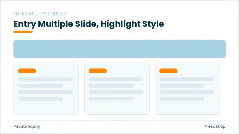 Editable PowerPoint entry multiple slide template with an accented takeaway, built from recolourable native shapes for private equity decks