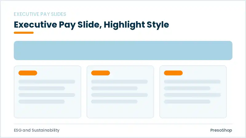 Editable PowerPoint executive pay slide template with an accented takeaway, built from recolourable native shapes for esg and sustainability decks