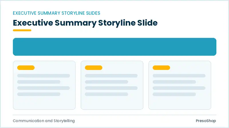 Editable PowerPoint executive summary storyline slide template, built from recolourable native shapes for communication and storytelling decks