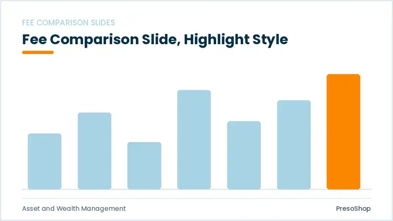 Editable PowerPoint fee comparison slide template with an accented takeaway, built from recolourable native shapes for asset and wealth management decks