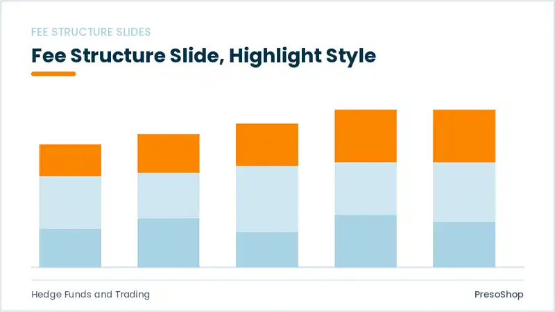 Editable PowerPoint fee structure slide template with an accented takeaway, built from recolourable native shapes for hedge funds and trading decks