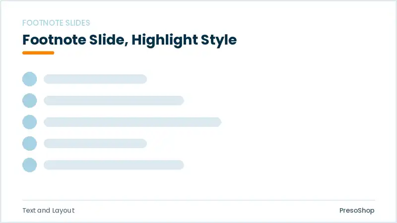 Editable PowerPoint footnote slide template with an accented takeaway, built from recolourable native shapes for text and layout decks