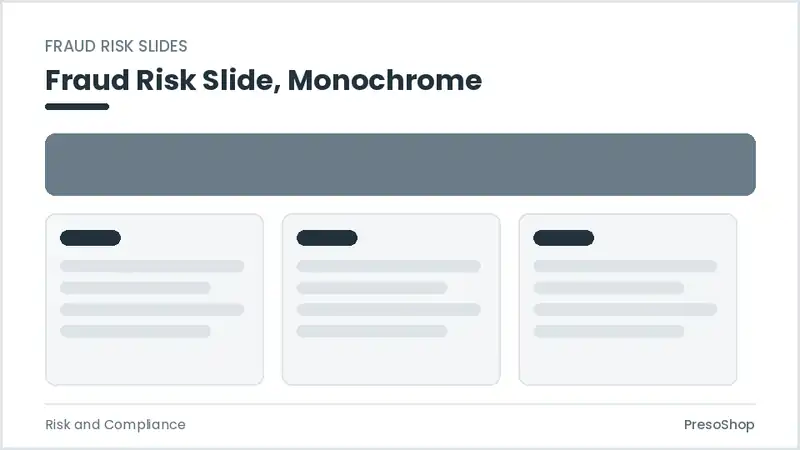 Editable PowerPoint fraud risk slide template in a monochrome treatment, built from recolourable native shapes for risk and compliance decks