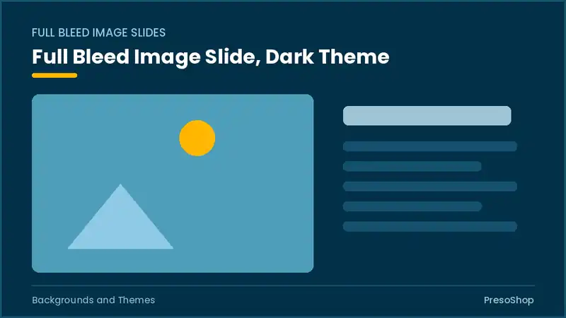 Editable PowerPoint full bleed image slide template in a dark theme, built from recolourable native shapes for backgrounds and themes decks