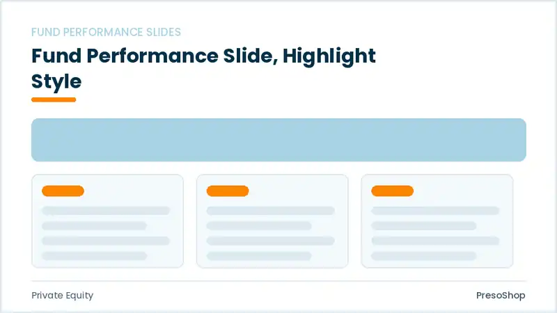 Editable PowerPoint fund performance slide template with an accented takeaway, built from recolourable native shapes for private equity decks