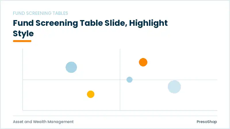 Editable PowerPoint fund screening table slide template with an accented takeaway, built from recolourable native shapes for asset and wealth management decks