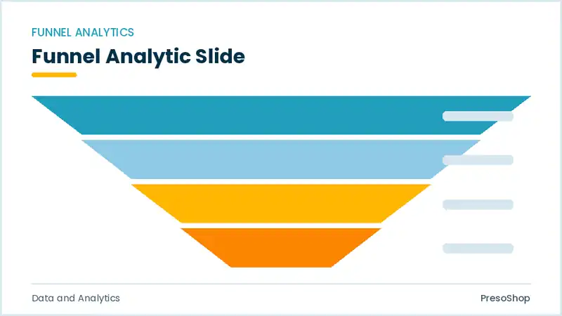 Editable PowerPoint funnel analytic slide template, built from recolourable native shapes for data and analytics decks