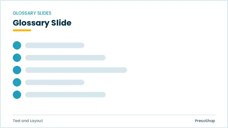 Editable PowerPoint glossary slide template, built from recolourable native shapes for text and layout decks