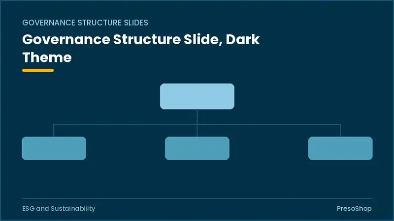 Editable PowerPoint governance structure slide template in a dark theme, built from recolourable native shapes for esg and sustainability decks