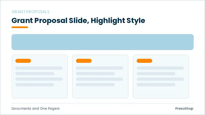 Editable PowerPoint grant proposal slide template with an accented takeaway, built from recolourable native shapes for documents and one pagers decks