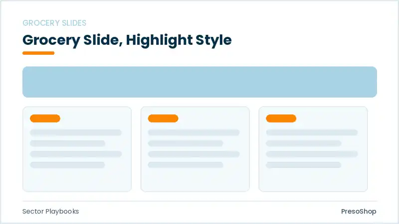 Editable PowerPoint grocery slide template with an accented takeaway, built from recolourable native shapes for sector playbooks decks