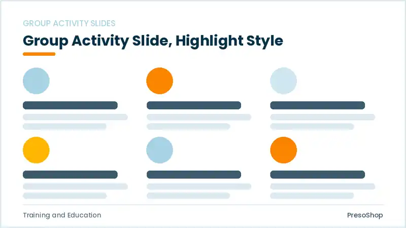 Editable PowerPoint group activity slide template with an accented takeaway, built from recolourable native shapes for training and education decks