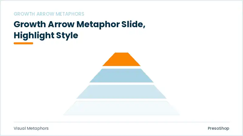 Editable PowerPoint growth arrow metaphor slide template with an accented takeaway, built from recolourable native shapes for visual metaphors decks