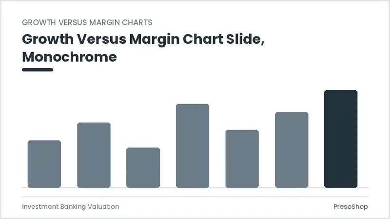 Editable PowerPoint growth versus margin chart slide template in a monochrome treatment, built from recolourable native shapes for investment banking valuation decks