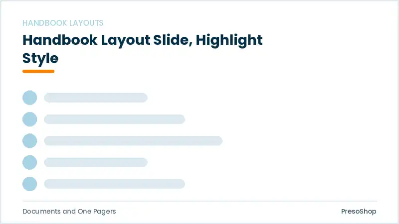 Editable PowerPoint handbook layout slide template with an accented takeaway, built from recolourable native shapes for documents and one pagers decks