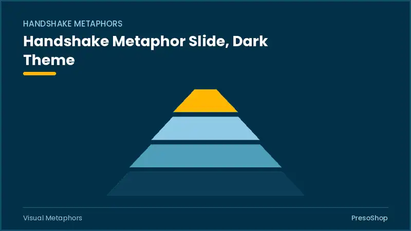 Editable PowerPoint handshake metaphor slide template in a dark theme, built from recolourable native shapes for visual metaphors decks