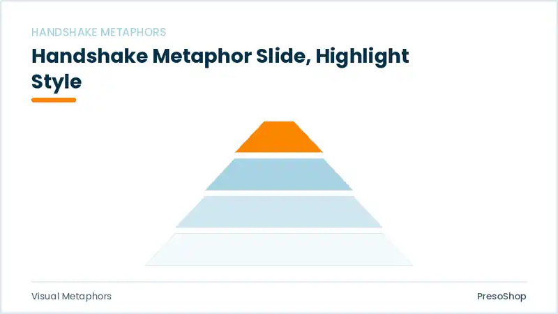 Editable PowerPoint handshake metaphor slide template with an accented takeaway, built from recolourable native shapes for visual metaphors decks