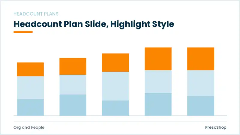Editable PowerPoint headcount plan slide template with an accented takeaway, built from recolourable native shapes for org and people decks