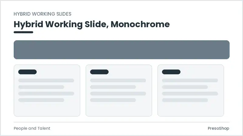 Editable PowerPoint hybrid working slide template in a monochrome treatment, built from recolourable native shapes for people and talent decks