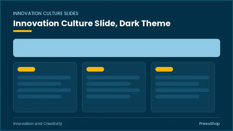 Editable PowerPoint innovation culture slide template in a dark theme, built from recolourable native shapes for innovation and creativity decks
