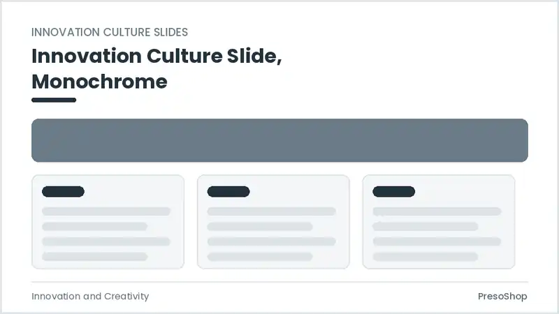 Editable PowerPoint innovation culture slide template in a monochrome treatment, built from recolourable native shapes for innovation and creativity decks