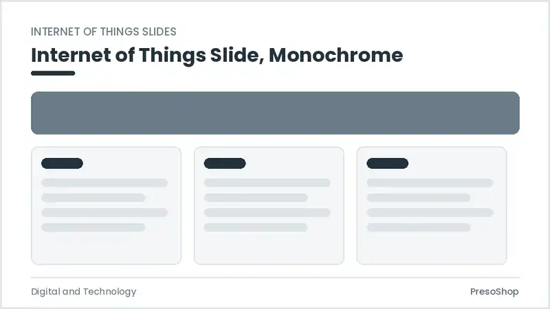 Editable PowerPoint internet of things slide template in a monochrome treatment, built from recolourable native shapes for digital and technology decks