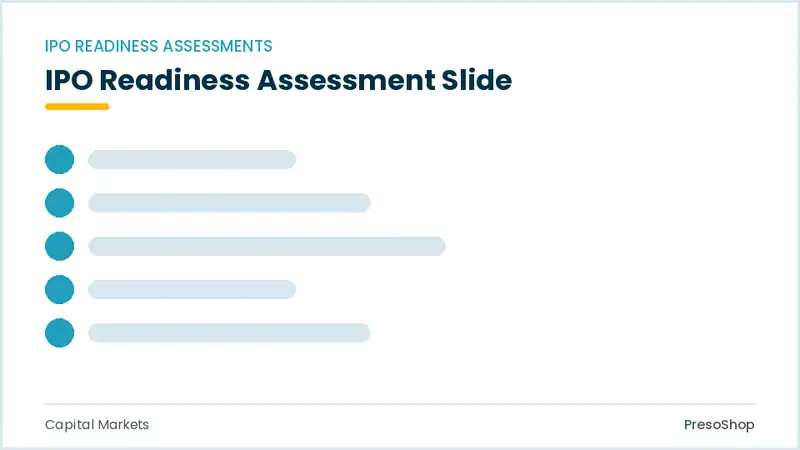 Editable PowerPoint ipo readiness assessment slide template, built from recolourable native shapes for capital markets decks