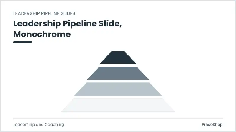 Editable PowerPoint leadership pipeline slide template in a monochrome treatment, built from recolourable native shapes for leadership and coaching decks