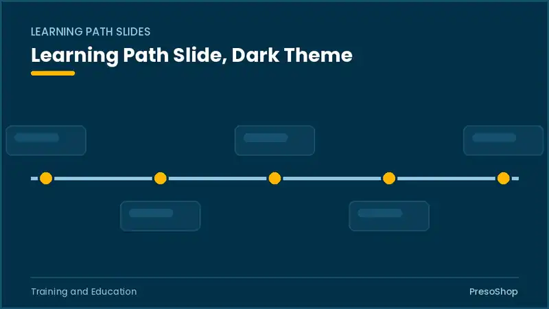 Editable PowerPoint learning path slide template in a dark theme, built from recolourable native shapes for training and education decks