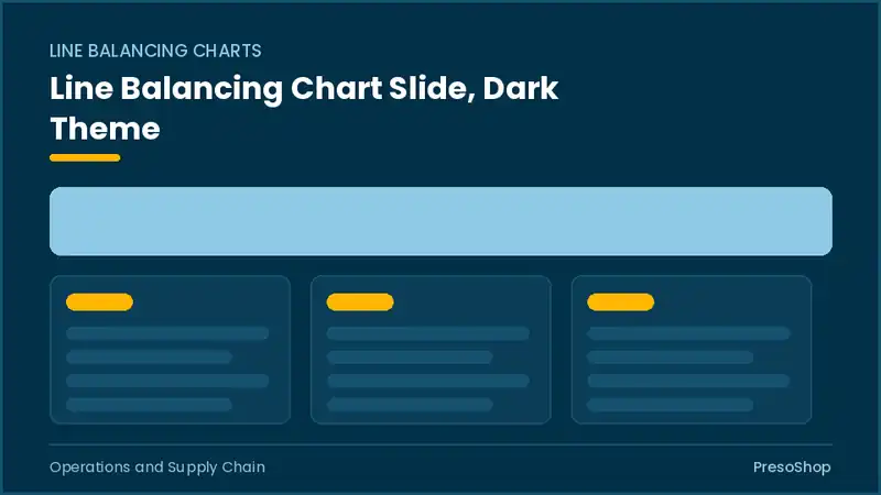 Editable PowerPoint line balancing chart slide template in a dark theme, built from recolourable native shapes for operations and supply chain decks