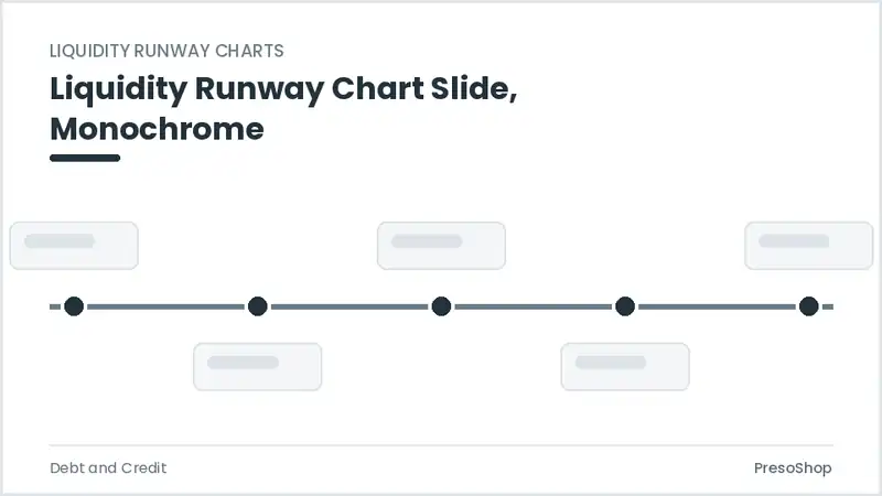 Editable PowerPoint liquidity runway chart slide template in a monochrome treatment, built from recolourable native shapes for debt and credit decks