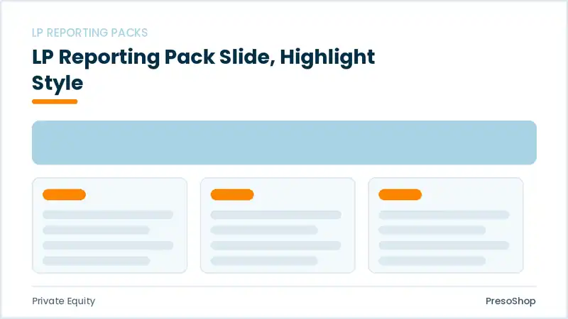Editable PowerPoint lp reporting pack slide template with an accented takeaway, built from recolourable native shapes for private equity decks