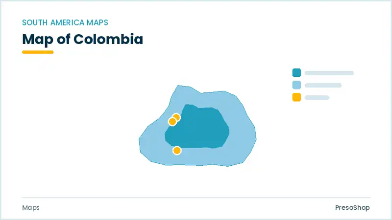 Editable PowerPoint outline map of Colombia in South America, drawn as recolourable vector shapes for market and territory slides