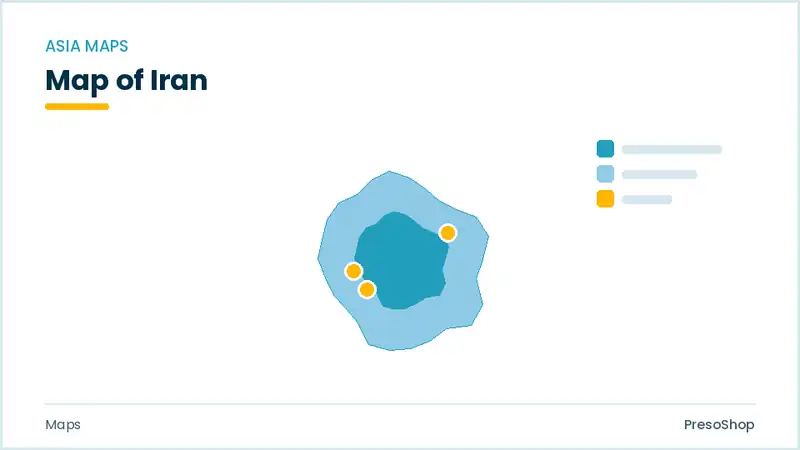 Editable PowerPoint outline map of Iran in Asia, drawn as recolourable vector shapes for market and territory slides