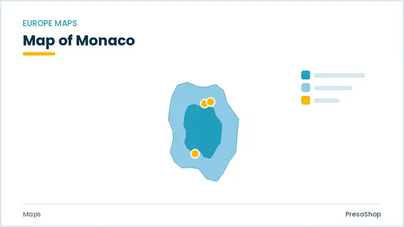 Editable PowerPoint outline map of Monaco in Europe, drawn as recolourable vector shapes for market and territory slides