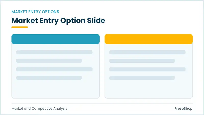 Editable PowerPoint market entry option slide template, built from recolourable native shapes for market and competitive analysis decks
