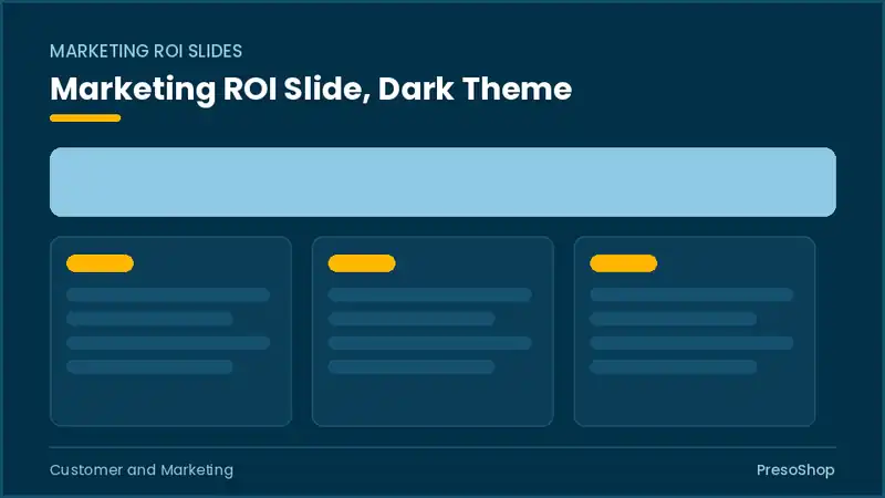 Editable PowerPoint marketing roi slide template in a dark theme, built from recolourable native shapes for customer and marketing decks